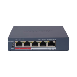 Switch PoE+ / Monitoreable / 4 Puertos 10/100 Mbps PoE+ / 1 Puerto 10/100 Mbps Uplink / Configuración Nube Hik-PartnerPro / Modo Extendido hasta 300 Metros / 45 W