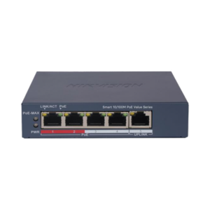 Switch PoE+ / Monitoreable / 4 Puertos 10/100 Mbps PoE+ / 1 Puerto 10/100 Mbps Uplink / Configuración Nube Hik-PartnerPro / Modo Extendido hasta 300 Metros /  45 W