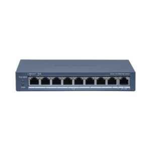 Switch PoE+ / Monitoreable / 8 Puertos 10/100 Mbps PoE+ / 1 Puerto 1000 Mbps de Uplink / Configuración Nube Hik-PartnerPro / Modo Extendido hasta 300 Metros / 110 W