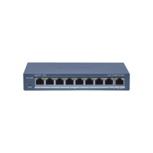 Switch Administrable PoE+ / 8 puertos 100 Mbps PoE+ / 1 puerto 1000 Mbps de Uplink / PoE hasta 300 Metros / Conexión Remota desde Hik-ParnerPro / 110 W