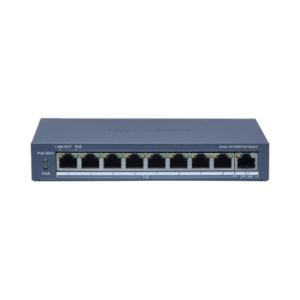 Switch PoE+ / Monitoreable / 8 Puertos 10/100 Mbps PoE+ / 1 Puerto 1000 Mbps Uplink /  Configuración Nube Hik-Partner Pro / Modo Extendido hasta 300 metros / 60 W