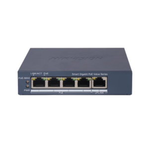 Switch Gigabit PoE+ / Monitoreable / 4 Puertos 1000 Mbps PoE+ / 1 Puerto 1000 Mbps Uplink / Configuración Nube Hik-PartnerPro / Modo Extendido hasta 300 Metros / 45 Watts