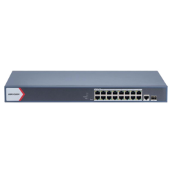 Switch Gigabit PoE+ / Administrable / 16 Puertos 1000 Mbps PoE+ / 1 Puerto 1000 Mbps de Uplink / 1 Puerto SFP /  Configuración Nube desde Hik-Partner Pro / Modo Extendido hasta 300 Metros / 230 Watts