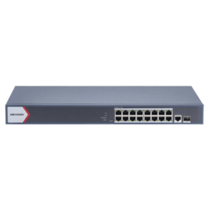 Switch Gigabit PoE+ / Monitoreable / 16 Puertos 1000 Mbps PoE+ / 1 Puerto 1000 Mbps de Uplink / 1 Puerto SFP / Configuración Nube desde Hik-PartnerPro / Modo Extendido hasta 300 Metros / 130 Watts