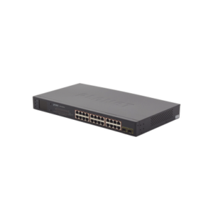 Switch PoE de 24 Puertos Gigabit 802.3af/at con Modo Extendido 250 m, 2 Puertos SFP 1000SX , Pantalla LCD para Configuración Básica, Hasta 300 W para PoE