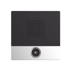 Mini Intercomunicador para hotelería y hospitales, con diseño elegante, PoE, 1 botón, 1 relevador integrado de salida y entrada.