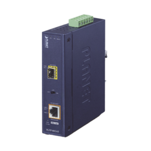 Convertidor de Medios PoE Industrial, Puerto SFP 1000BASE-SX/LX a Puerto RJ45 Gigabit con Salida PoE 802.3at (Hasta 30 W).