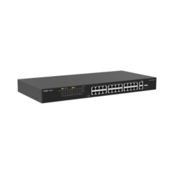 Switch PoE+ no Administrable, hasta 370 Watts Ideal para CCTV, 24 Puertos 10/100 PoE+, 2 Uplinks Gigabit (1 SFP COMBO)