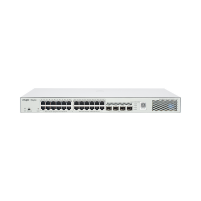 Switch Administrable L2 PoE+ hasta 370W, 24 Puertos Eth 1G, 4 puertos SFP 1G, Administración Remota en la Nube.