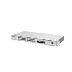 Switch Administrable Capa 2+ Plus, con 24 puertos Gigabit, 4 puertos SFP+ para fibra 10Gb, gestión gratuita desde la nube.