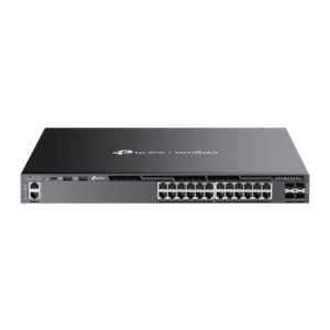 Switch Omada L3 SDN Administrable / 24 puertos PoE af/at Gigabit y 4 puertos SFP+ / Presupuesto PoE 720W / Funciones RIP, VRRP, Servidor DHCP / Administración centralizada OMADA / Fuente Redundante