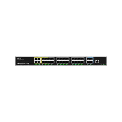 Switch de Agregación Capa 3 / 4 Puertos Gigabit Ethernet / 24 Puertos Gigabit SFP / 4 Puertos 10Gigabit SFP+ / QoS Integrada / Soporte IPv6 e IPv4 / Seguridad Avanzada / Stacking /