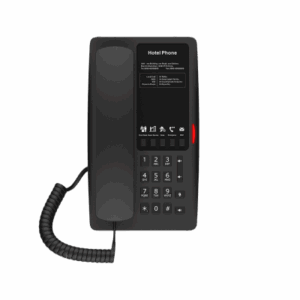 Teléfono IP WI-FI para Hotelería, Puerto USB-A para carga, 5 teclas programables para servicio rápido (Hotline), plantilla personalizable con PoE