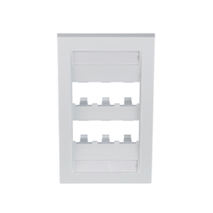 Placa de Pared Vertical Ejecutiva, Salida Para 6 Puertos Mini-Com, Con Espacios Para Etiquetas, Color Blanco