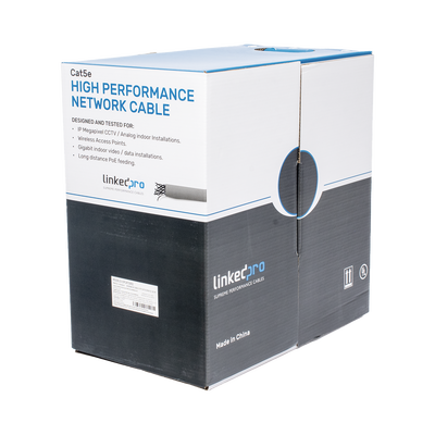 Bobina de cable de 305 m ( 1000 ft ) Cat5e, Aleación de Cobre y Aluminio ( CCA ), color Gris, Uso Interior.