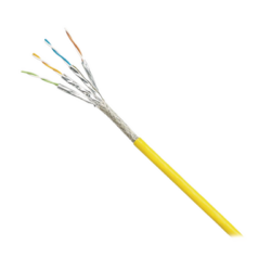 Bobina de Cable Blindado S/FTP Categoría 6A, Uso Industrial con Resistencia al Aceite, Rayos UV y Abrasión, Multifilar (Flexible), Color Amarillo, Bobina de 500m