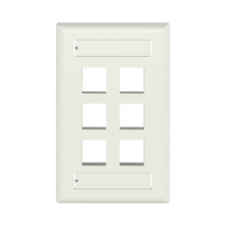Placa de Pared Vertical, Salida Para 6 Puertos Keystone, Con Espacios Para Etiquetas, Color Blanco Mate
