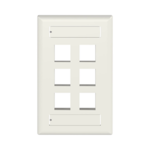 Placa de Pared Vertical, Salida Para 6 Puertos Keystone, Con Espacios Para Etiquetas, Color Blanco Mate