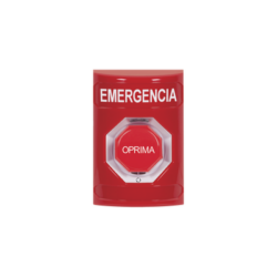 Botón de Emergencia, Texto en Español, Color Rojo, Acción Mantenida, Girar para Restablecer y LED Multicolor