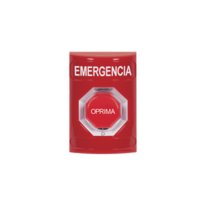 Botón de Emergencia, Texto en Español, Color Rojo, Acción Mantenida, Girar para Restablecer y LED Multicolor