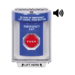 Botón De Salida De Emergencia Con Bocina De Advertencia Integrada, Interior/Exterior, Texto En Ingles, Tapa Protectora De Policarbonato Súper Resistente, Neumático