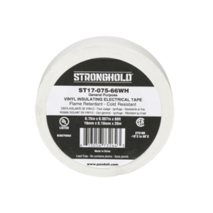 Cinta Eléctrica STRONGHOLD para Aislar, de PVC, Uso General Reparación y Mantenimiento, Grosor de 0.18mm (7 mil), Ancho de 19mm, y 20.12m de Largo, Color Blanco