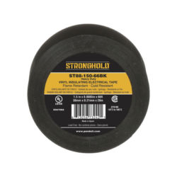 Cinta Eléctrica STRONGHOLD para Aislar, de PVC, Trabajo Pesado Eléctrico Industrial (Soporta UV, abrasión, agua, aceite y corrosión), Grosor de 0.21 mm (8.5 mil), Ancho de 38 mm, y 20 m de Largo, Uso Interior/Exterior, Color Ne