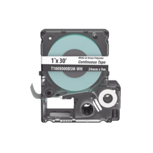 Casete de Etiquetas de Poliéster de Cinta Continua, Color Blanco Sobre Verde, Uso Interior/Exterior, 24 mm (1 in) de Ancho x 9.1 Metros de Largo