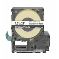 Casete de Etiquetas de Vinilo de Cinta Continua, Color Negro Sobre Amarillo, Uso Interior/Exterior, 36 mm de Ancho x 7 Metros de Largo