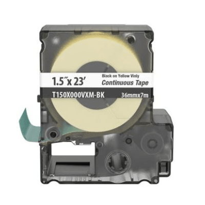 Casete de Etiquetas de Vinilo de Cinta Continua, Color Negro Sobre Amarillo, Uso Interior/Exterior, 36 mm de Ancho x 7 Metros de Largo